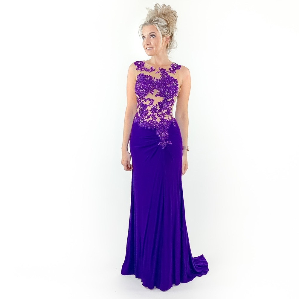 Purple Illusion Pageant Evening Gown Prom Dress - Picture 3 of 8